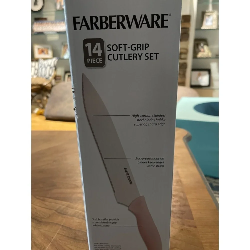 Farberware Knives 14 Pc. Soft Grip Cutlery Set Pink High Carbon Stainless Steel